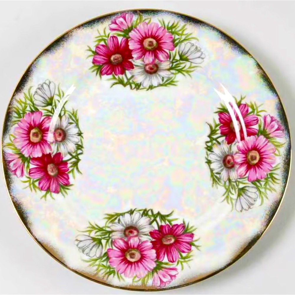 SOLD! Ucagco Lustreware “Flower of the Month” OCTOBER COSMOS 8" Plate Japan VTG